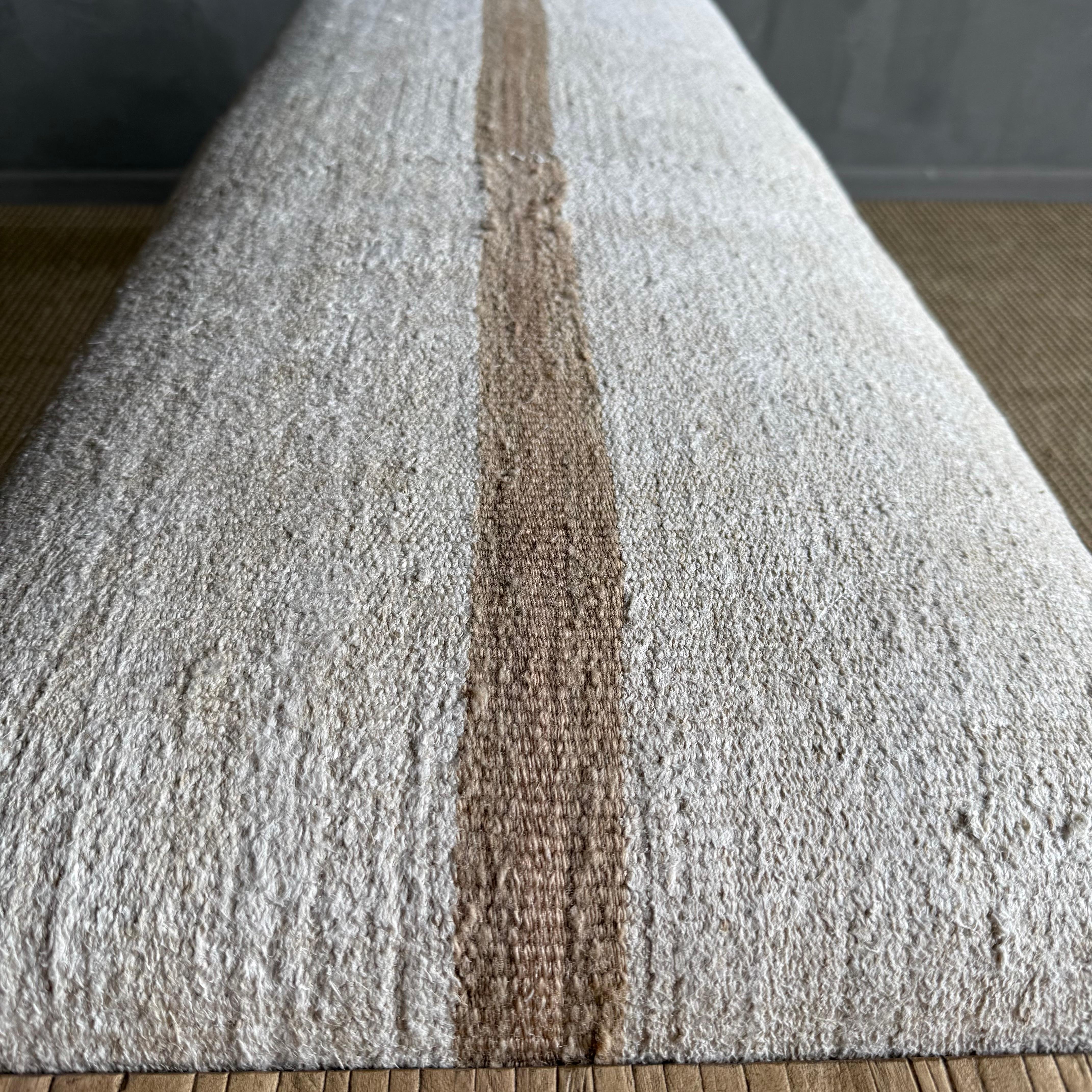 Contemporary Casi Reclaimed Elm Wood Bench with Vintage Rug For Sale