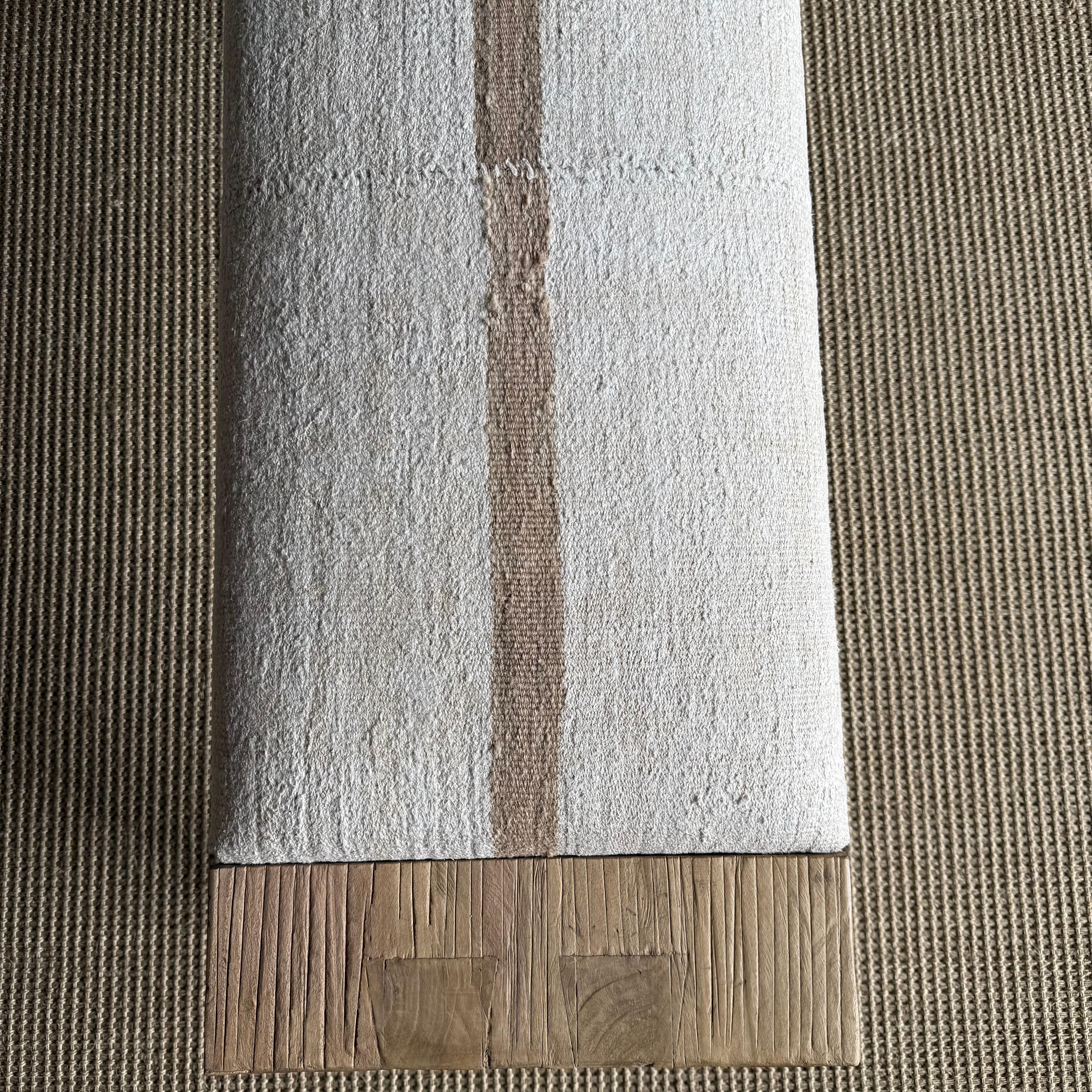 Hemp Casi Reclaimed Elm Wood Bench with Vintage Rug For Sale