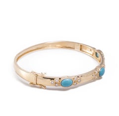 Casia Diamond Turquoise Hinged Bangle Bracelet in 14k Yellow Gold