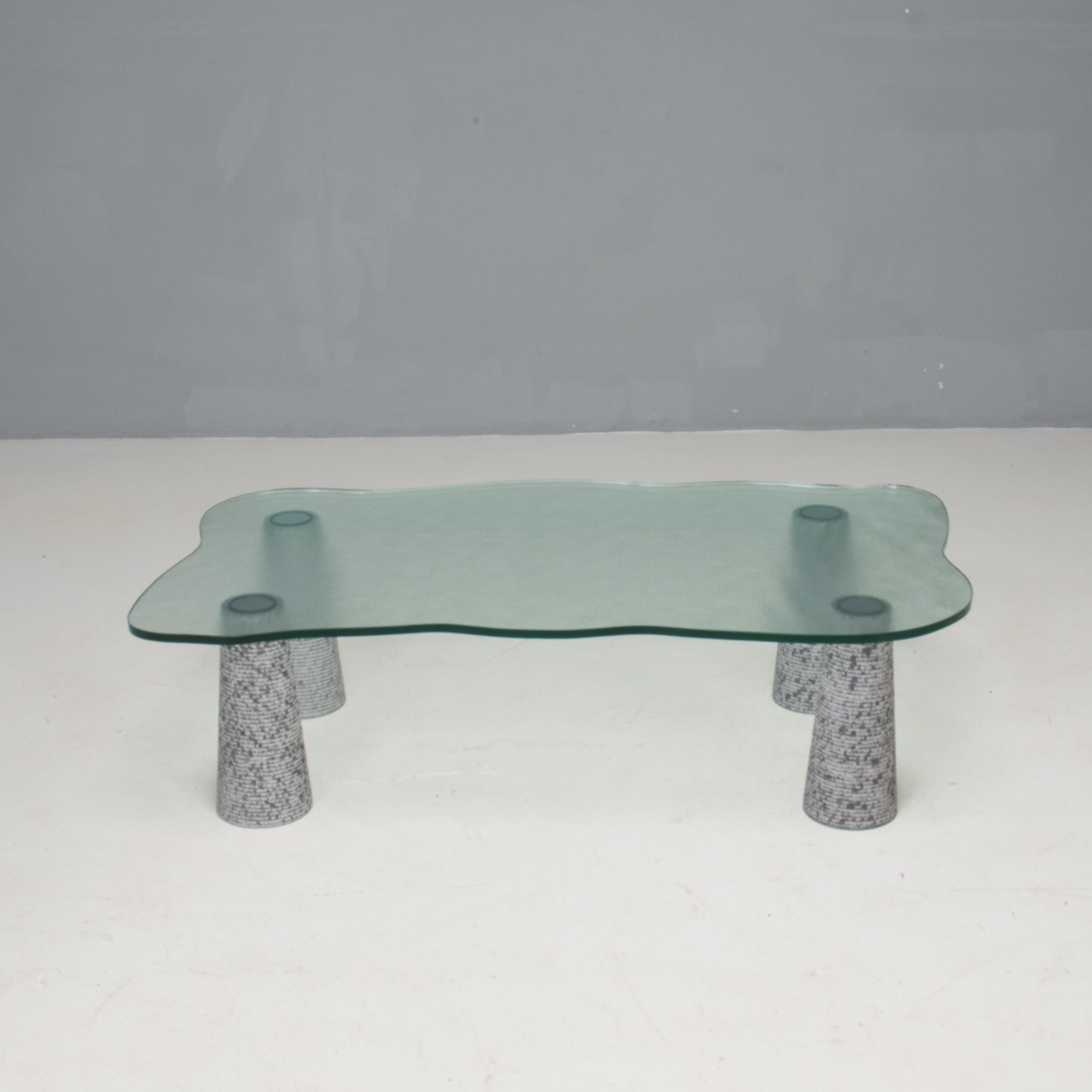 Brutalist Italian Casigliani Grey Marble & Textured Glass Coffee Table, 1980s For Sale 2