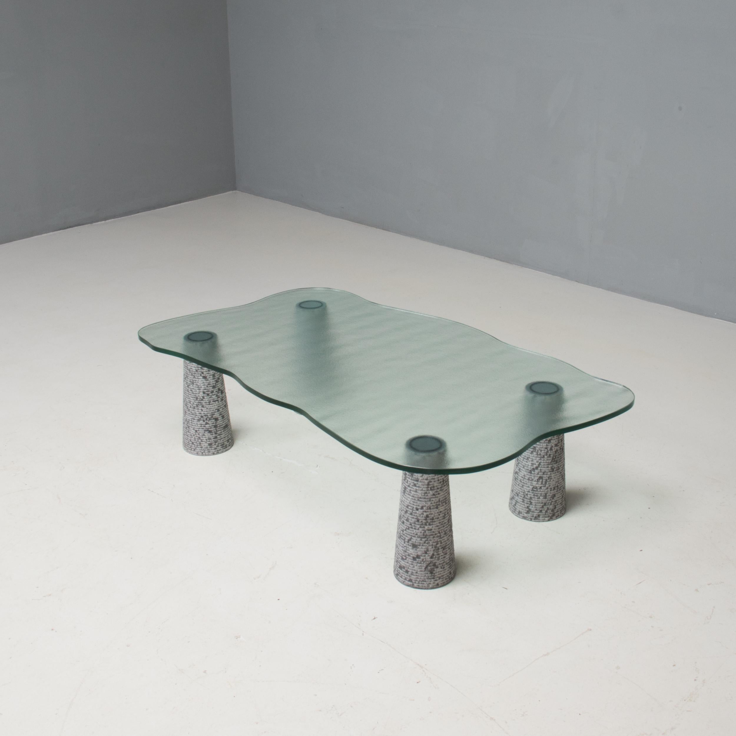 Brutalist Italian Casigliani Grey Marble & Textured Glass Coffee Table, 1980s For Sale 1