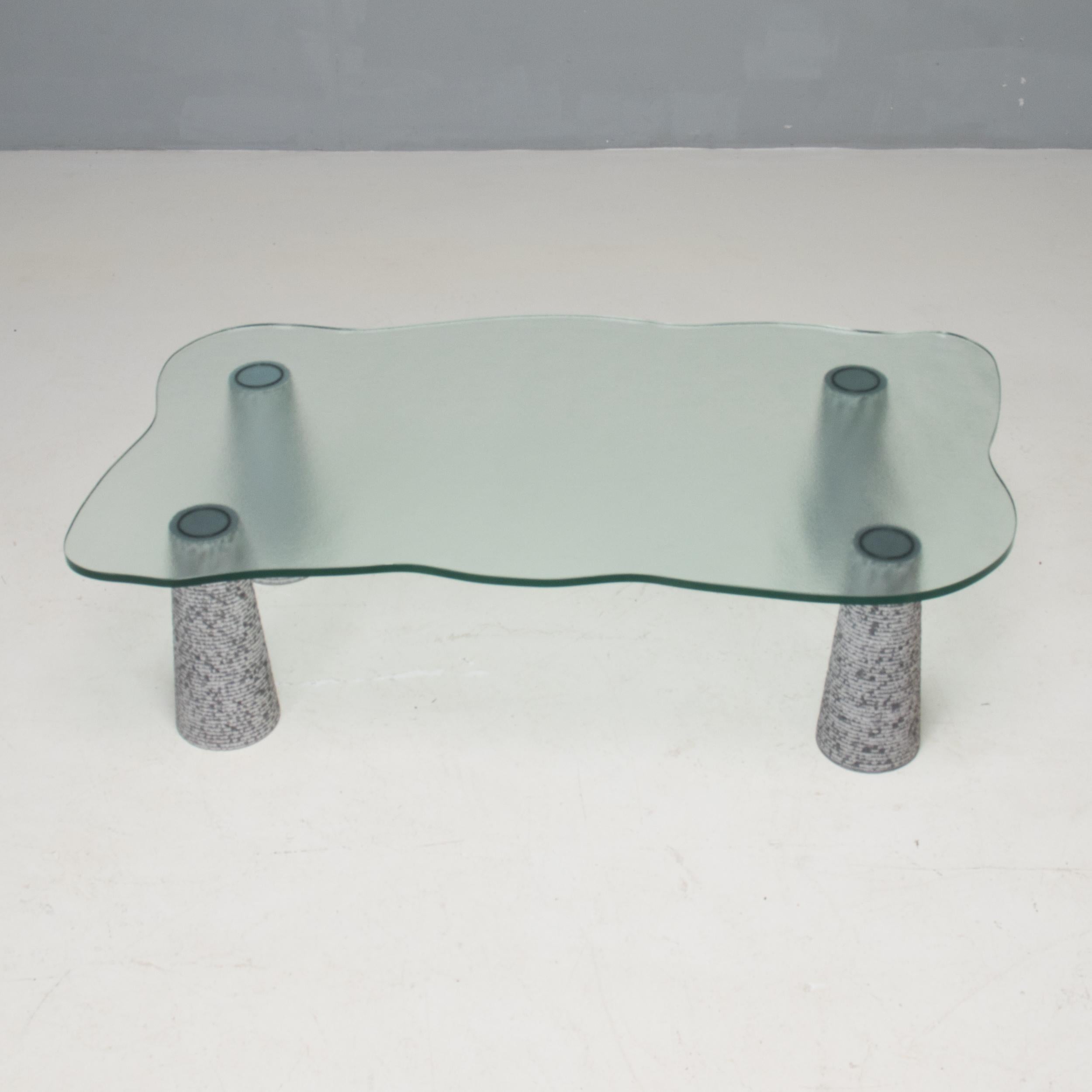 Post-Modern Brutalist Italian Casigliani Grey Marble & Textured Glass Coffee Table, 1980s For Sale