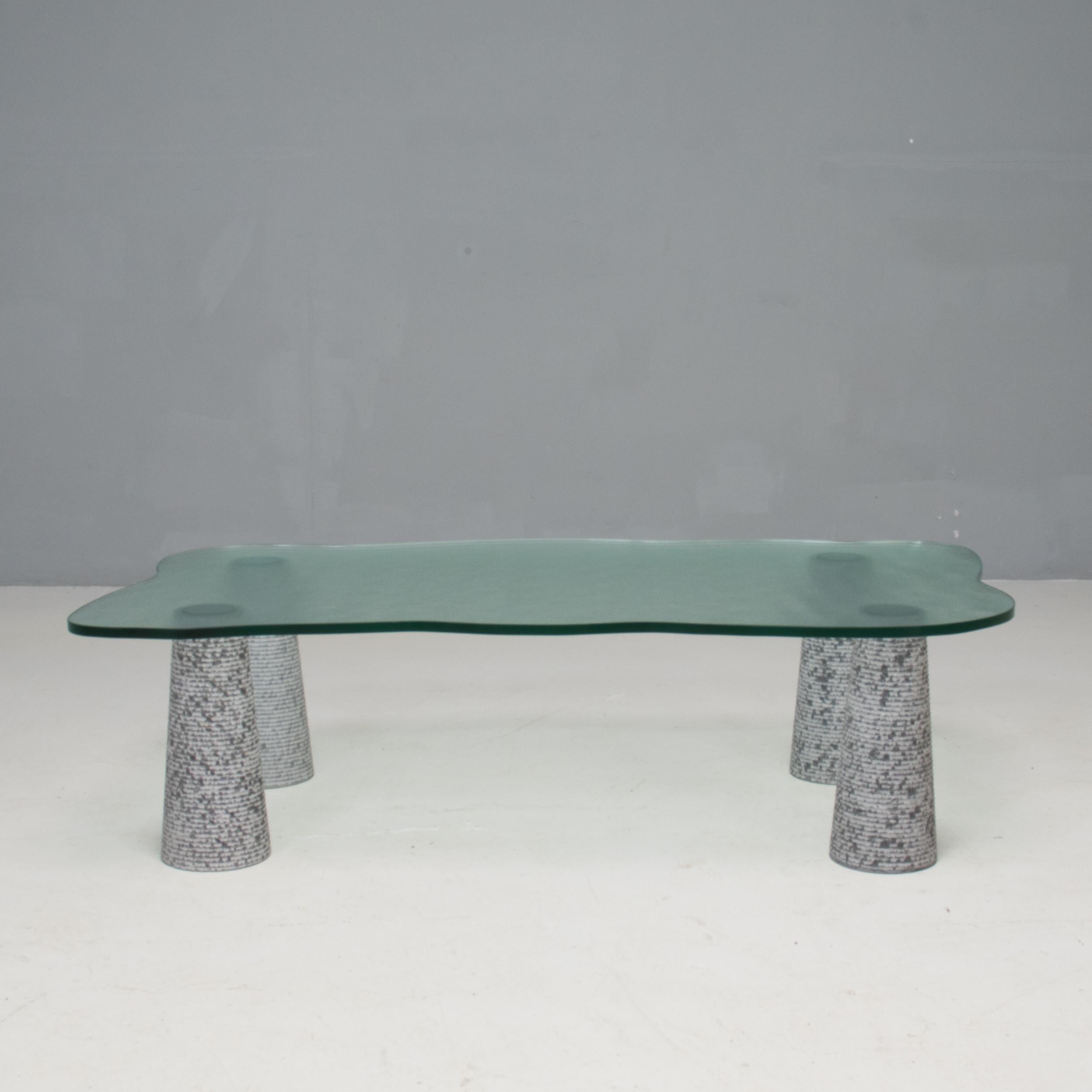 Brutalist Italian Casigliani Grey Marble & Textured Glass Coffee Table, 1980s In Good Condition For Sale In London, GB