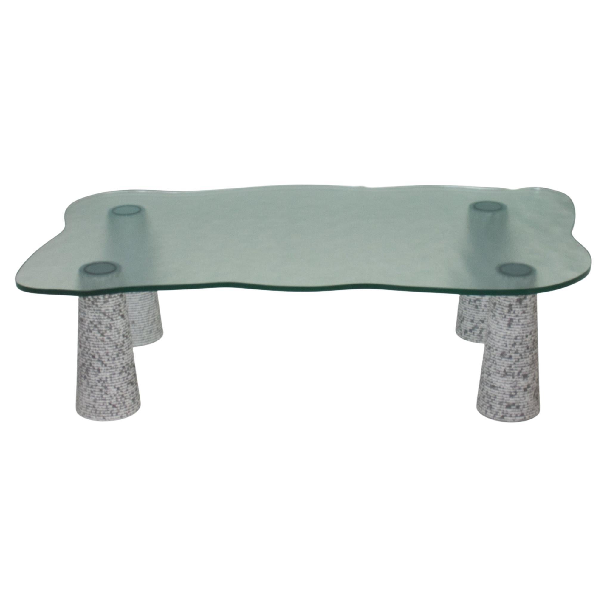 Brutalist Italian Casigliani Grey Marble & Textured Glass Coffee Table, 1980s For Sale