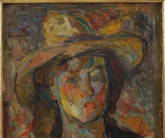 Frau mit Hut (Impressionistisches Ölgemälde auf Leinwand)