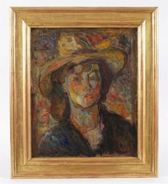Frau mit Hut (Impressionistisches Ölgemälde auf Leinwand)
