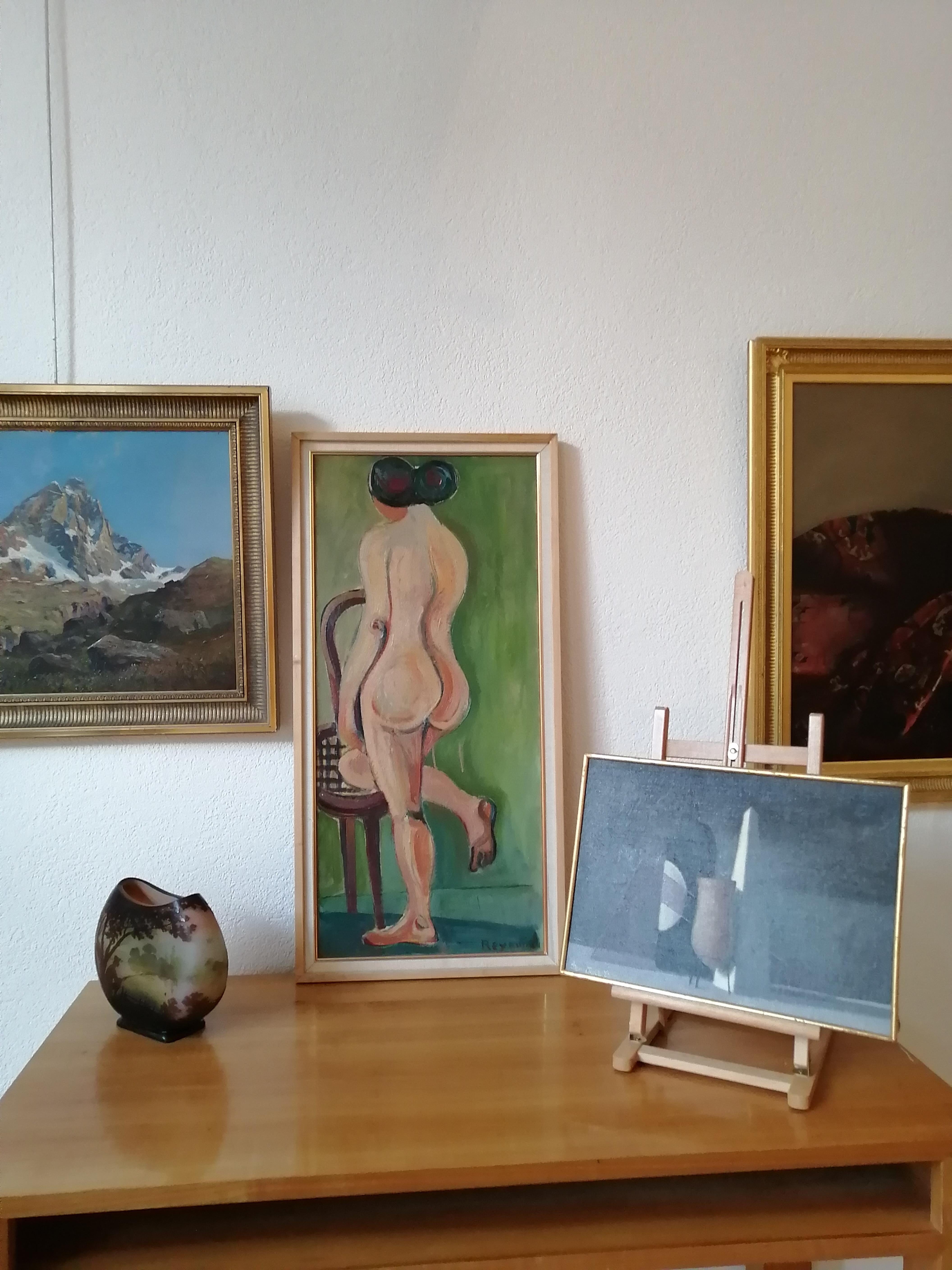 Nude woman in chair - Painting by Casimir Reymond