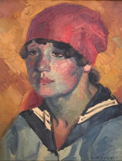 Portrait of a young girl with a red scarf and sailor collar