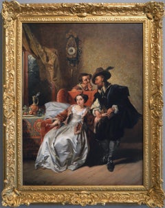 19th Century historical genre oil painting of a lady & her physician