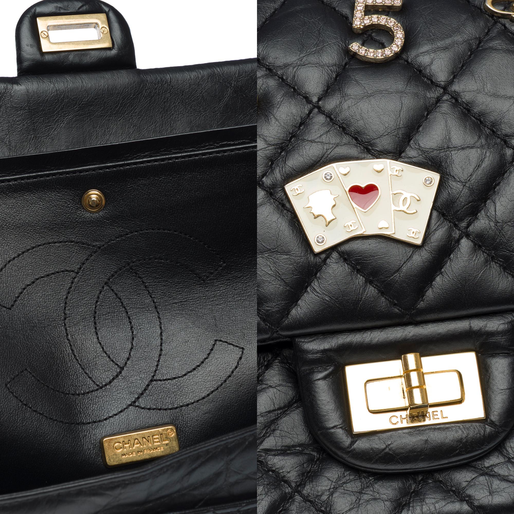 Casino Charms 2.55 Bolso Chanel con doble solapa en piel negra, AGHW en venta 1