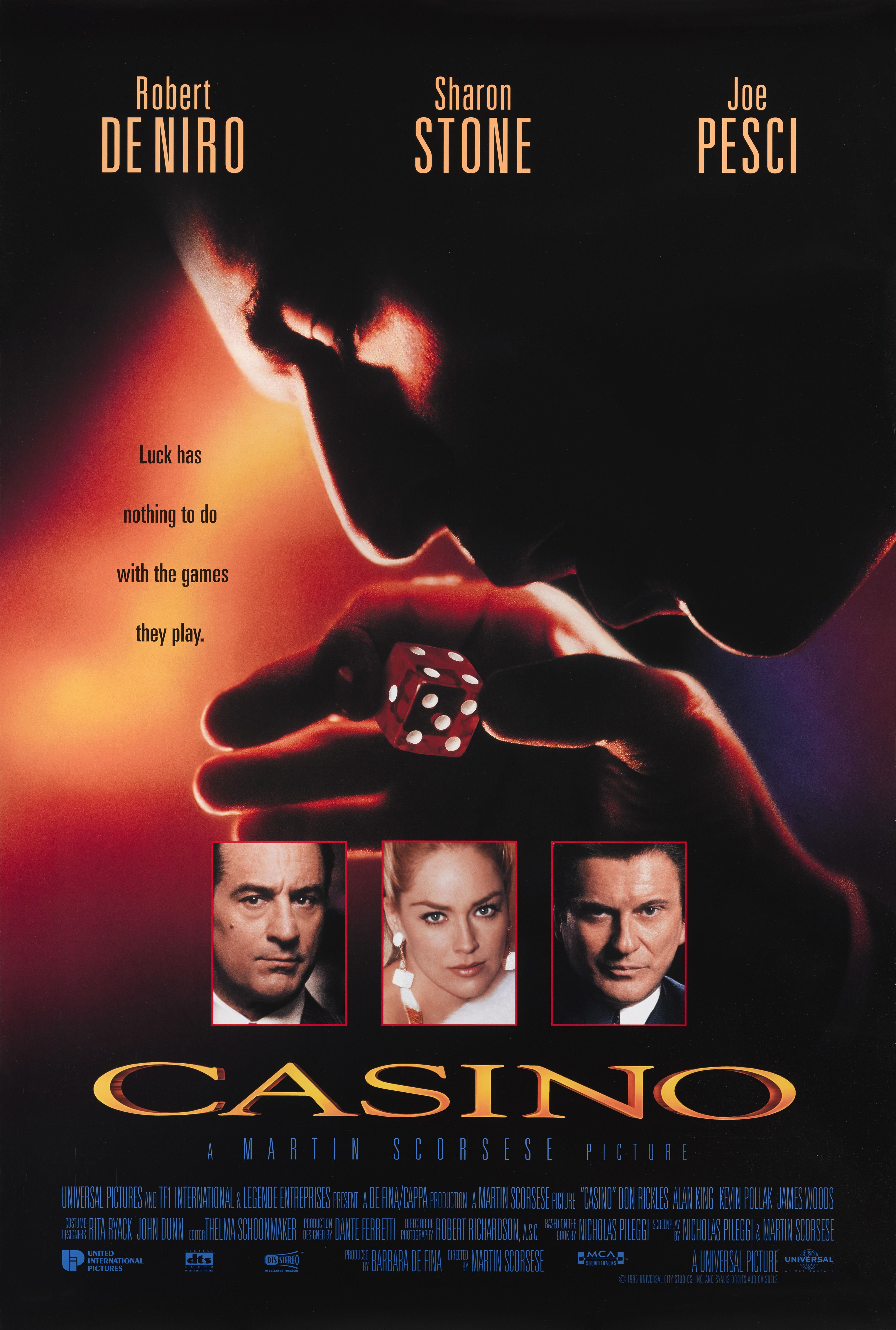 Original US film poster for Casino 1995.
This film was directed by Martin Scorsese and starred Robert De Niro, Sharon Stone, Joe Pesci and James Woods.
This poster is unfolded and would be shipped in a strong tube.