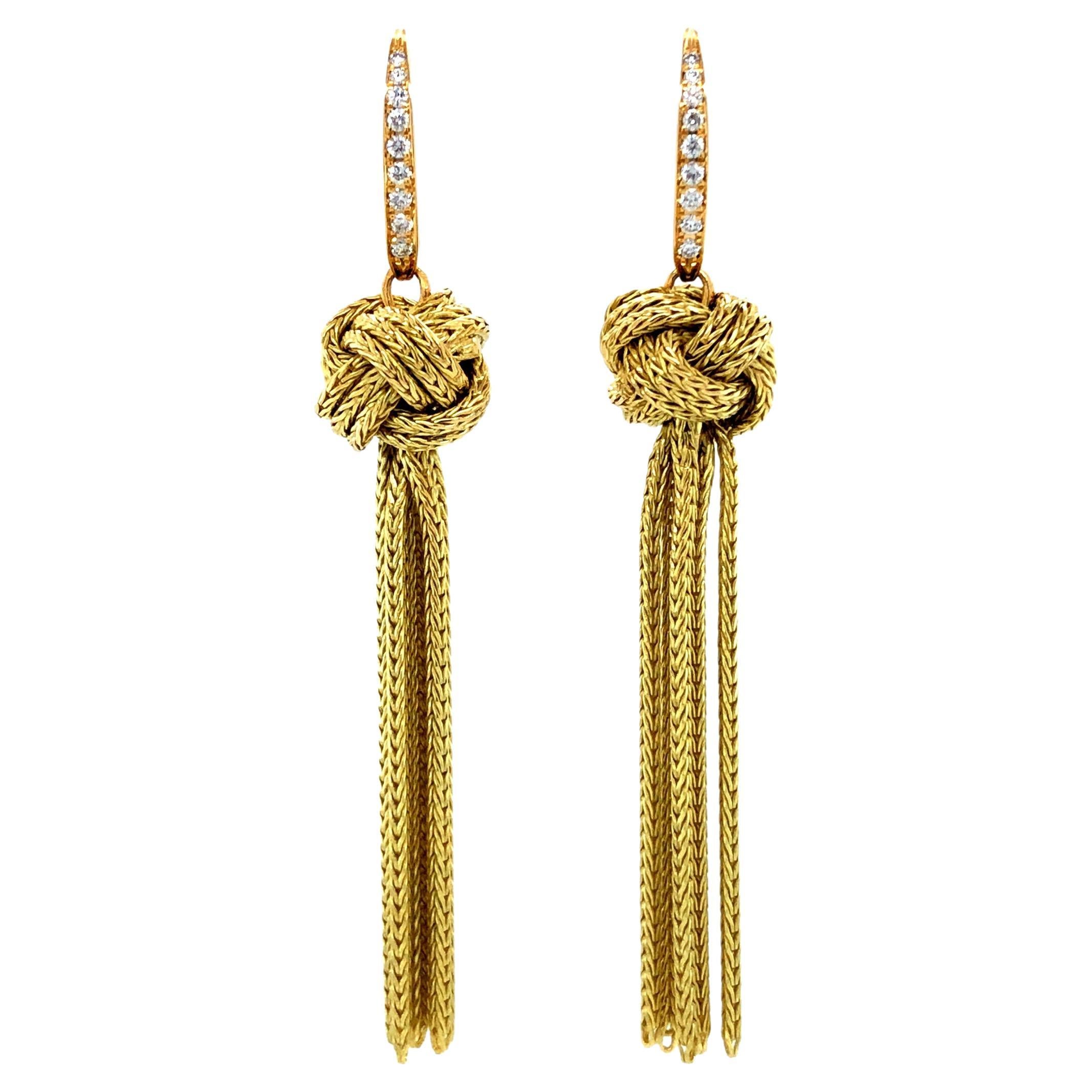 Casino Knot Earrings 18k Yellow Gold 18 Diamonds 0.15 Ct G Vs Diameter 11.5 Mm For Sale