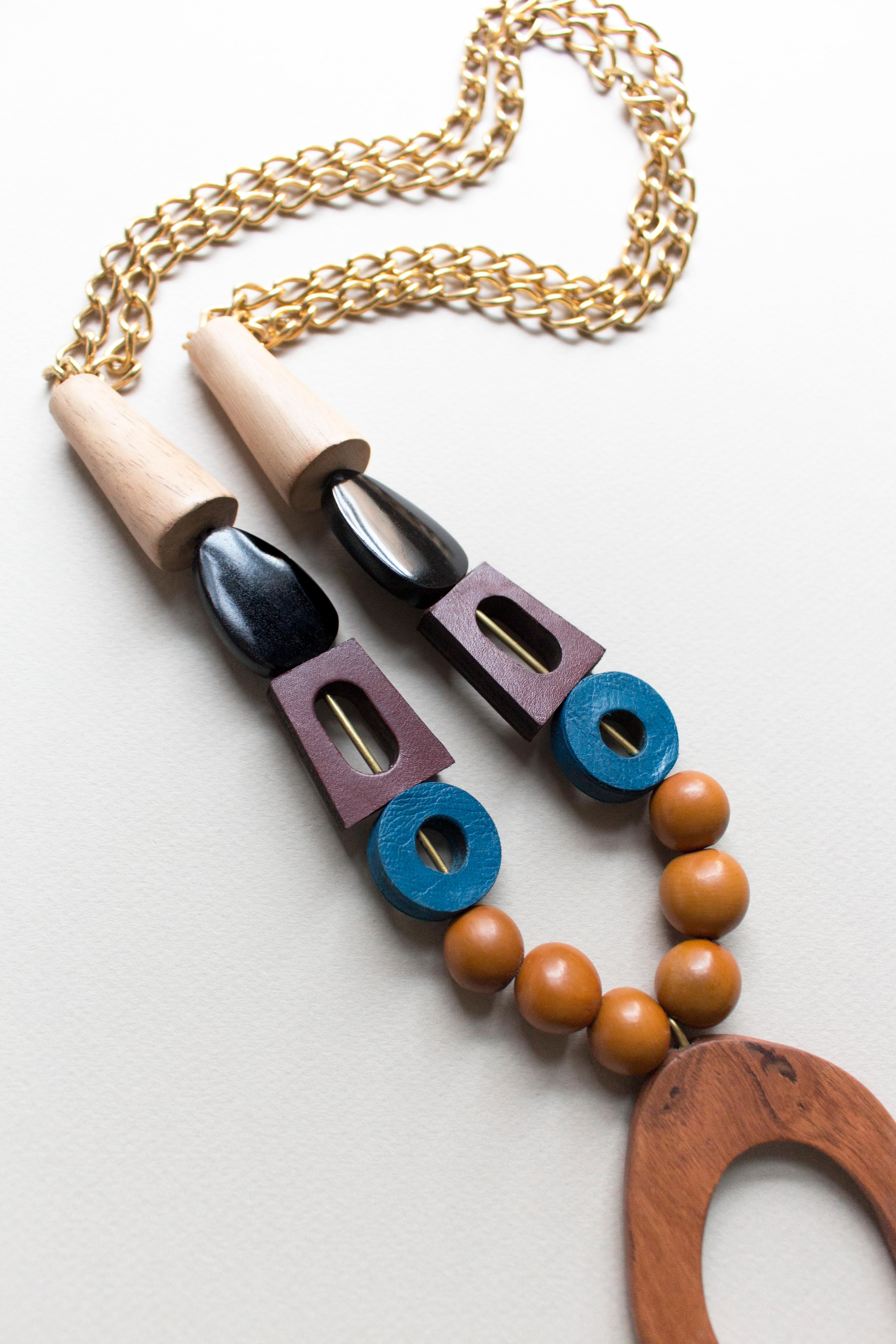Stunning multi-textured sculptural statement piece inspired by mid-century architectural motifs from the American West. A versatile necklace that can be used as a standout accent on a V-neckline or thrown over a sweater or caftan.

Crafted from hand