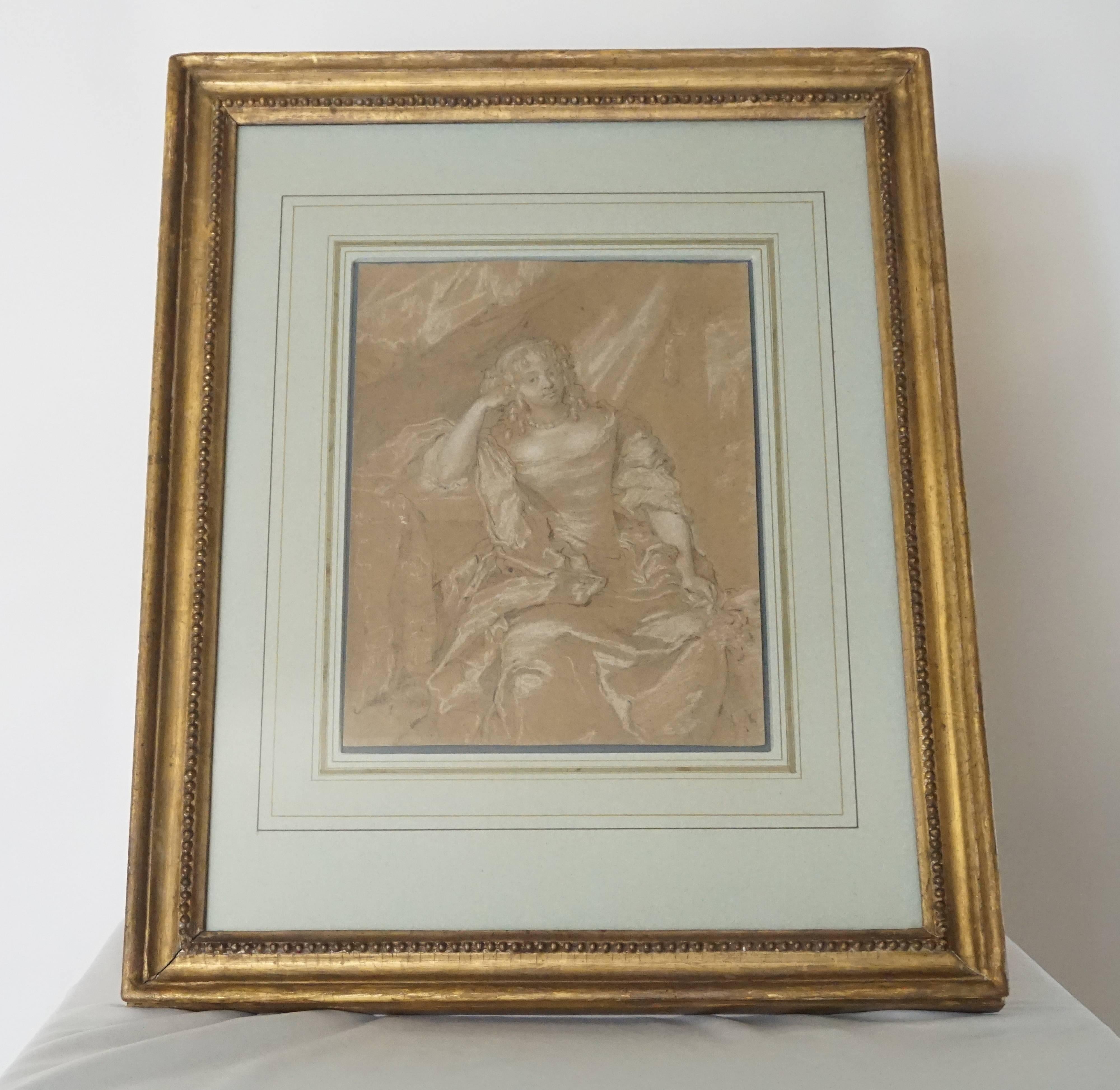 Caspar Netscher Porträtzeichnung in Kohle:: um 1670 (Barock) im Angebot