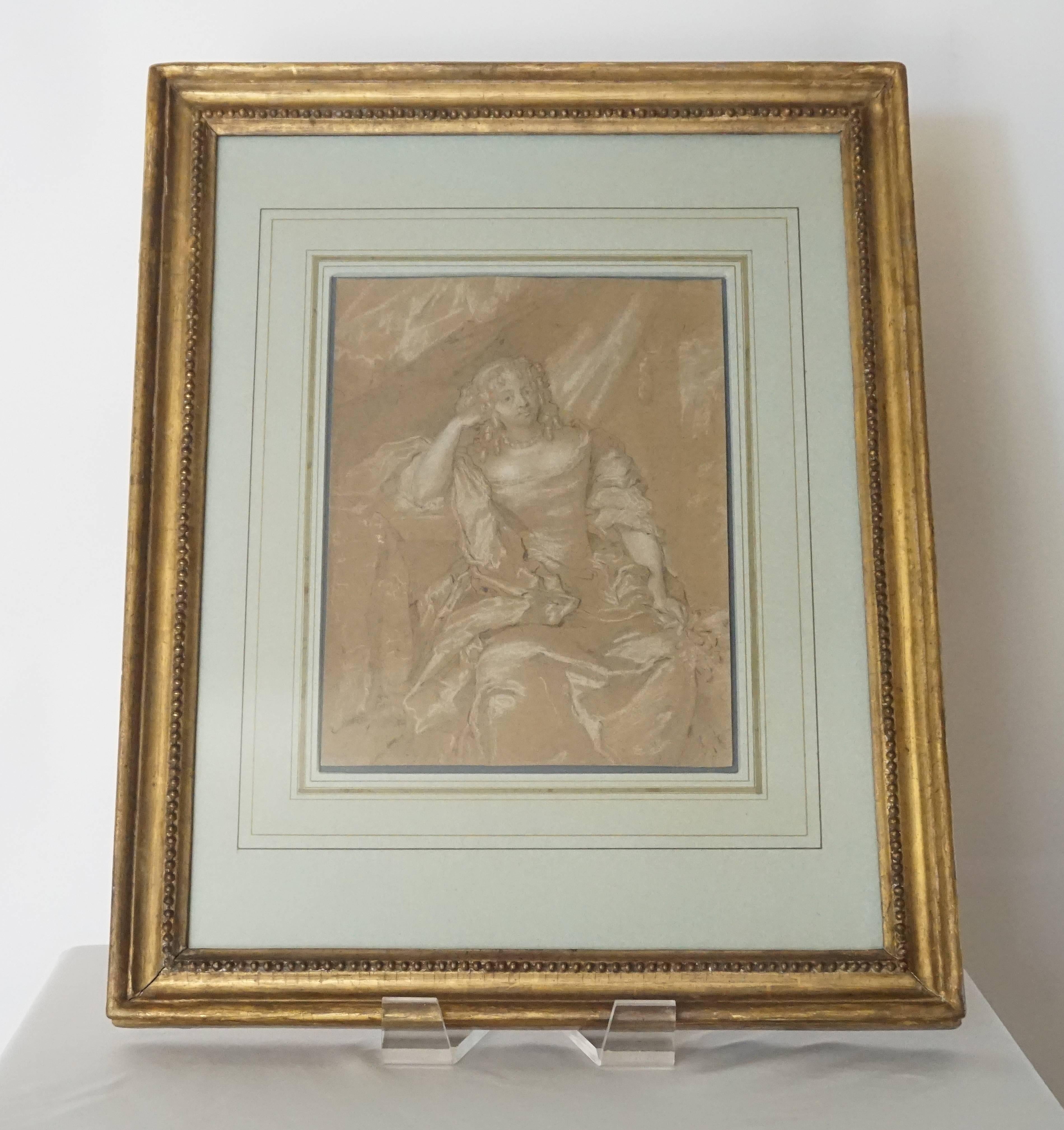 Caspar Netscher Charcoal Portrait Drawing, circa 1670 In Good Condition For Sale In Kinderhook, NY