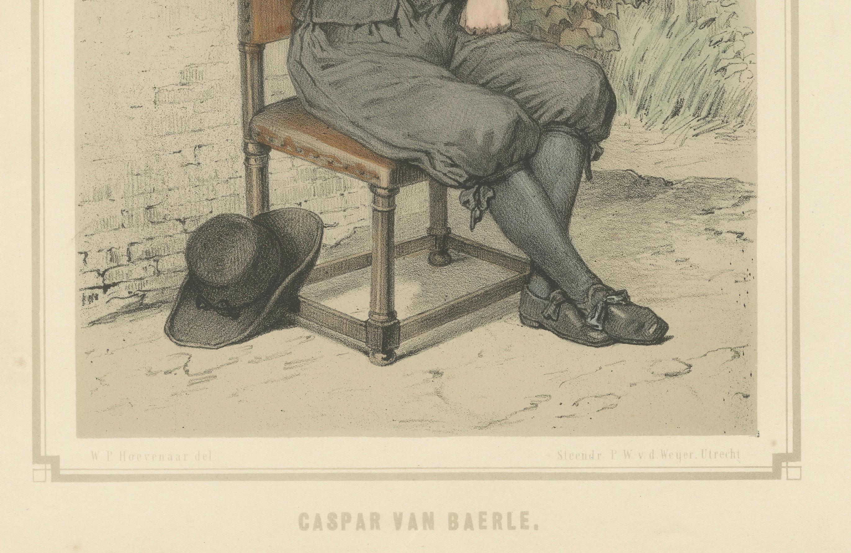 Caspar van Baerle in einer Gartenlandschaft - Handkolorierte Lithographie aus dem 19. im Zustand „Gut“ im Angebot in Langweer, NL