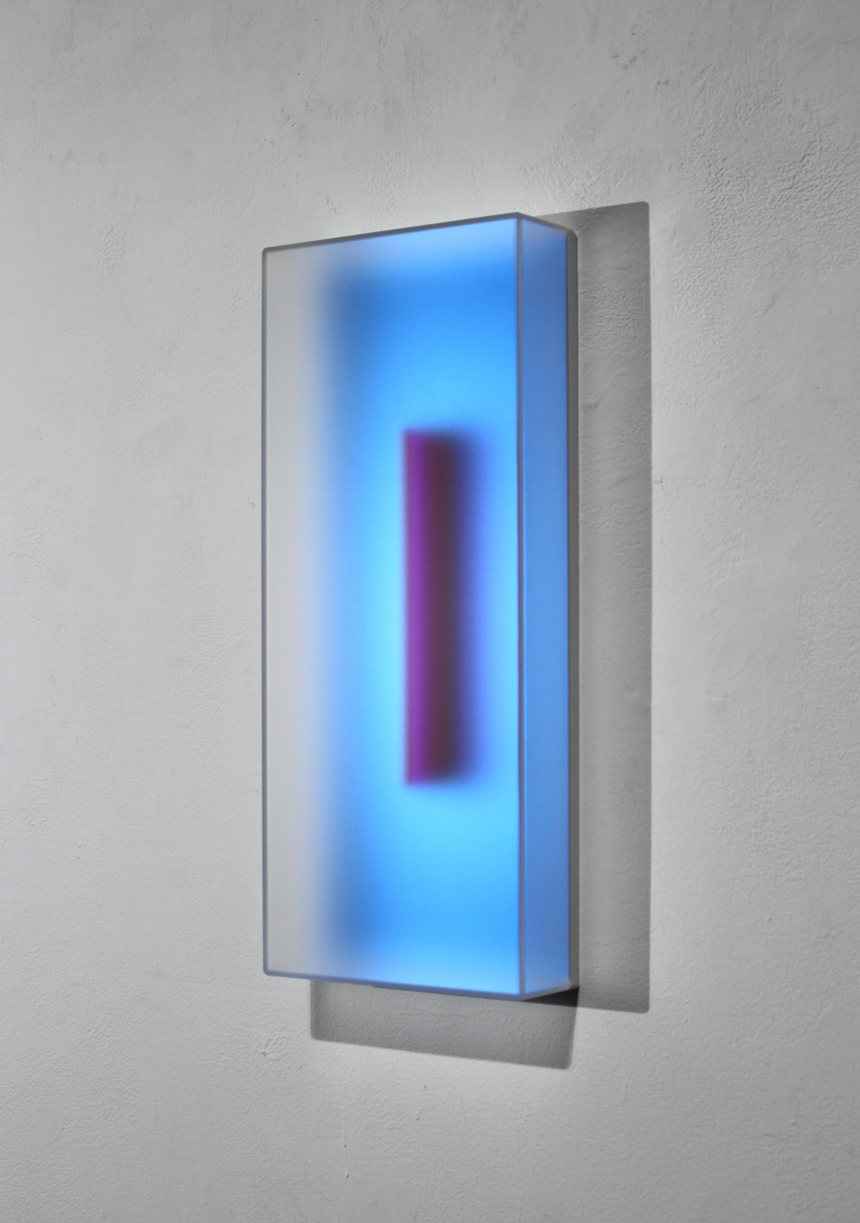 With Light Glyphs, Casper Brindle presents two new bodies of work, each involving dramatic investigations into light, color and perspective. The results are poetic, sensual and spatially dynamic. Utilizing automotive paints, pigmented acrylic and