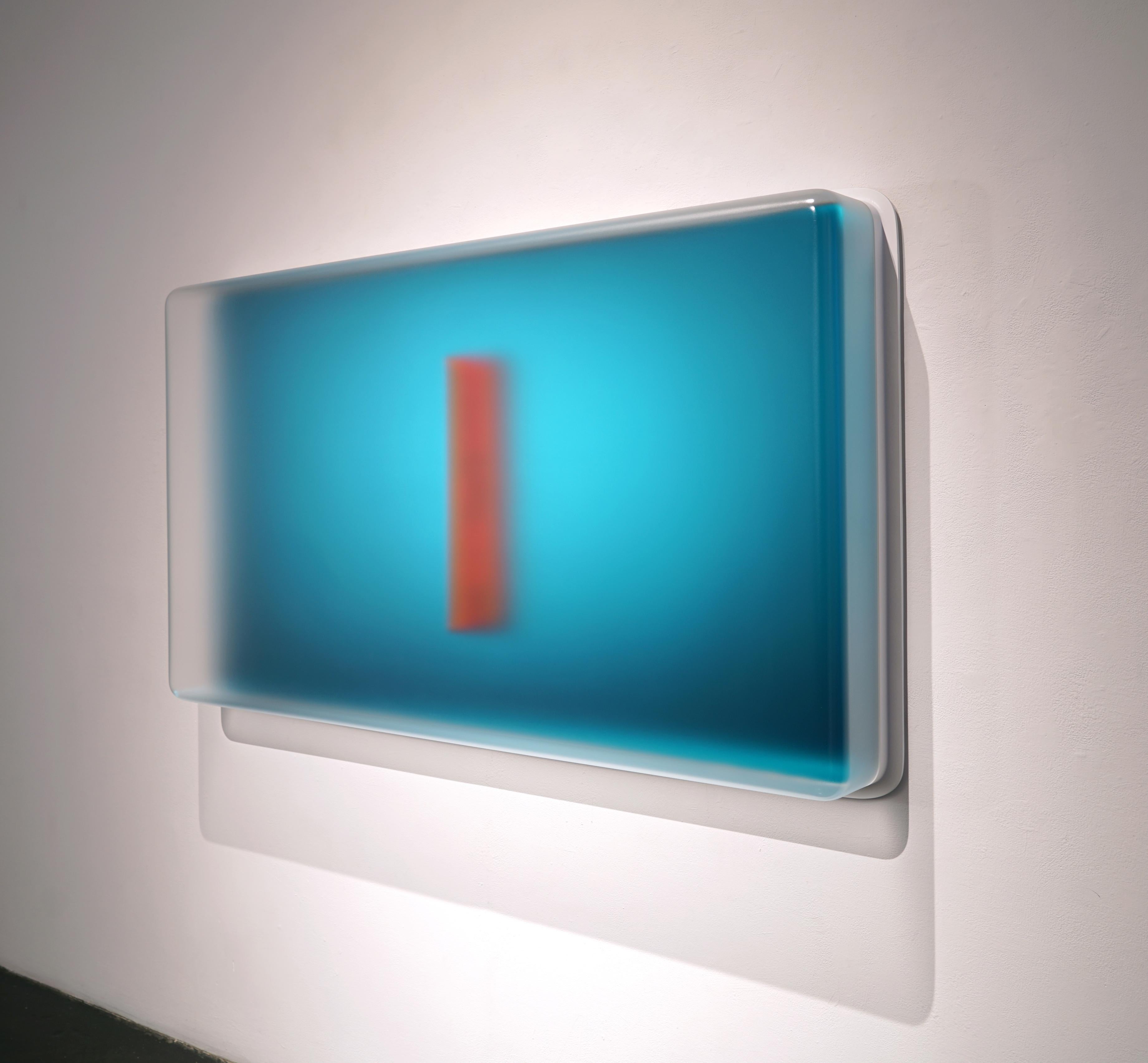 Vacuum Horizontal Light-Glyph (Blue) - Sculpture by Casper Brindle