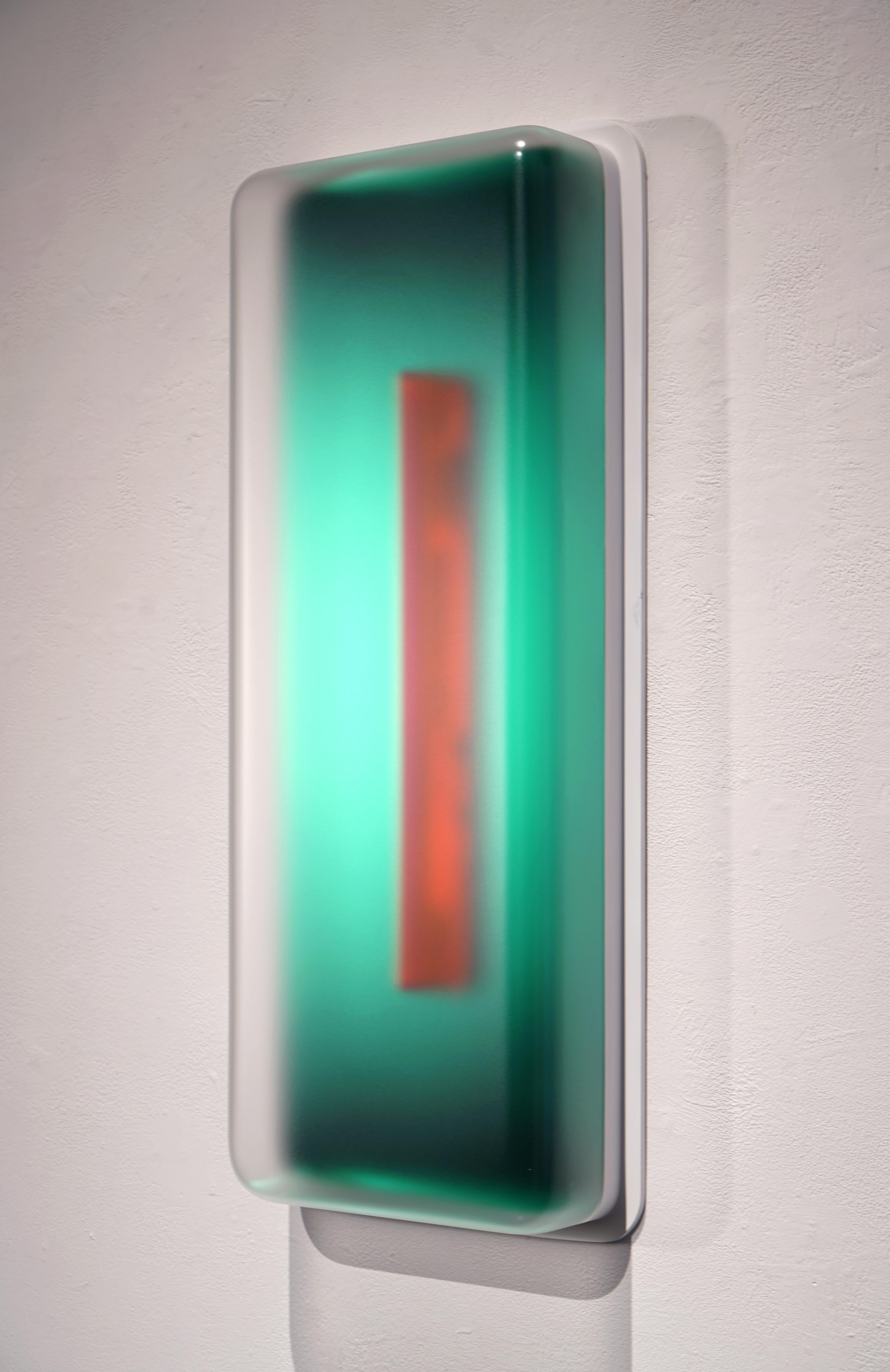 Vacuum Small Vertical Light-Glyph (Green) - Sculpture by Casper Brindle