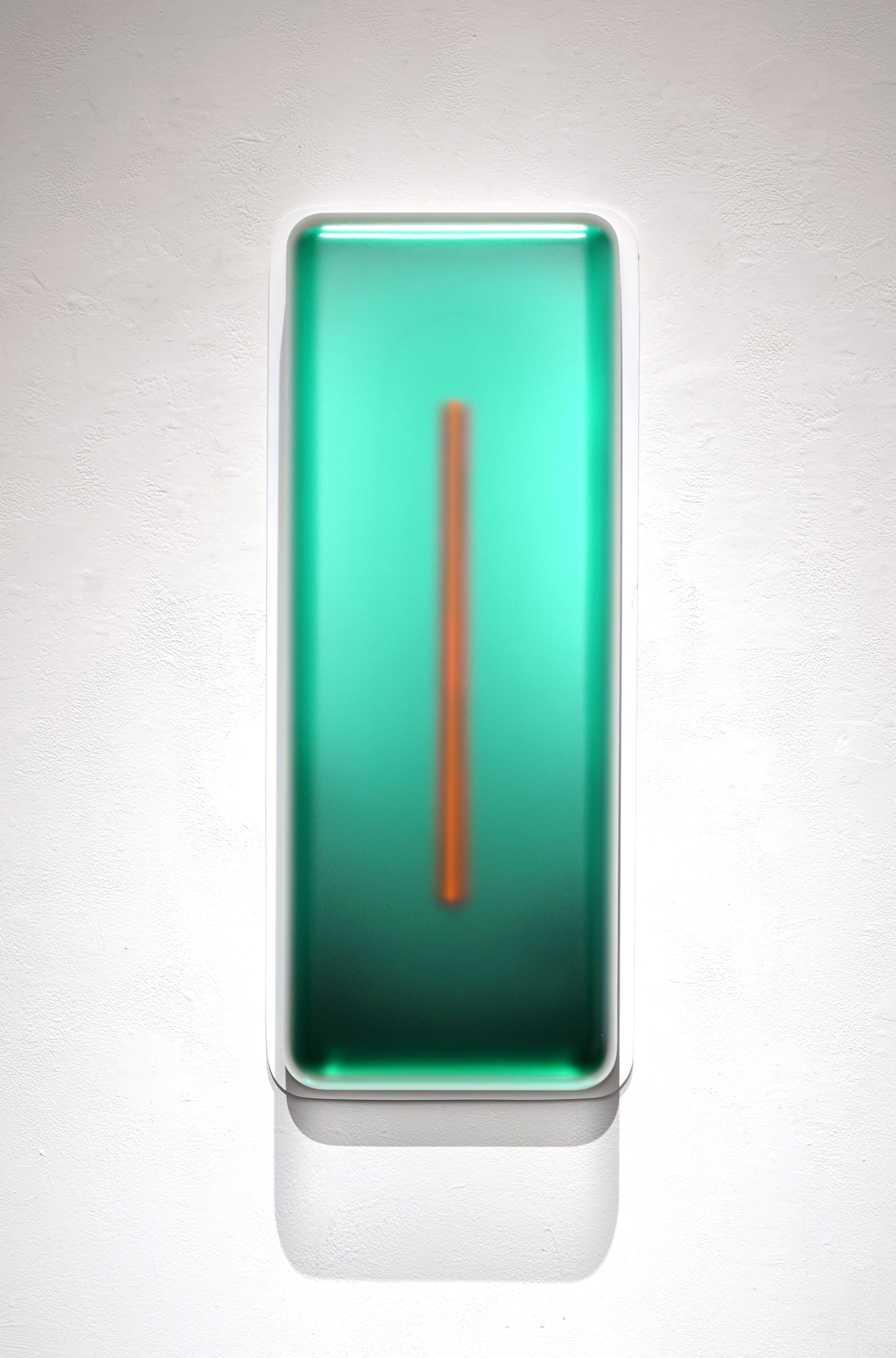 Casper Brindle Abstract Sculpture - Vacuum Small Vertical Light-Glyph (Green)