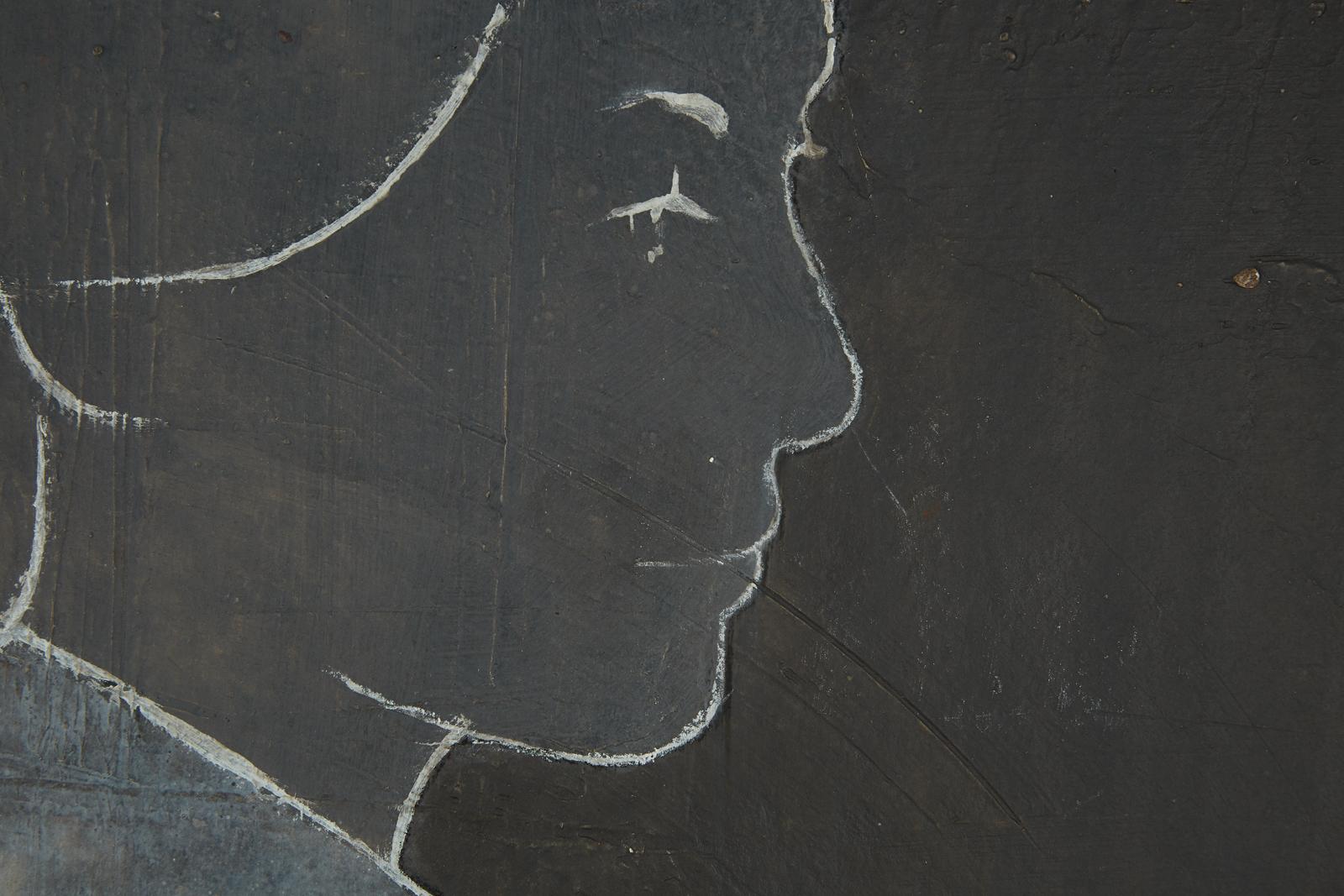 « Reine on Clay » est une peinture figurative contemporaine de taille moyenne en technique mixte sur panneau enveloppé de tissu, créée par l'artiste néerlandais Casper Faassen en 2015. Créée lors d'un long voyage en Inde et réalisée dans un carton