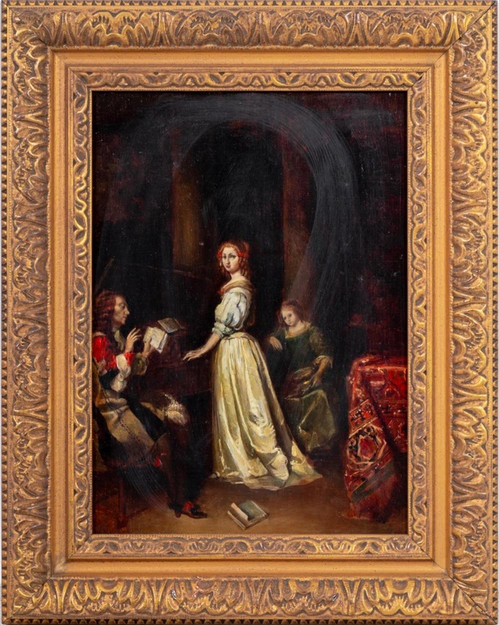 Dopo Caspar Netscher Scena di corteggiamento Olio su pannello