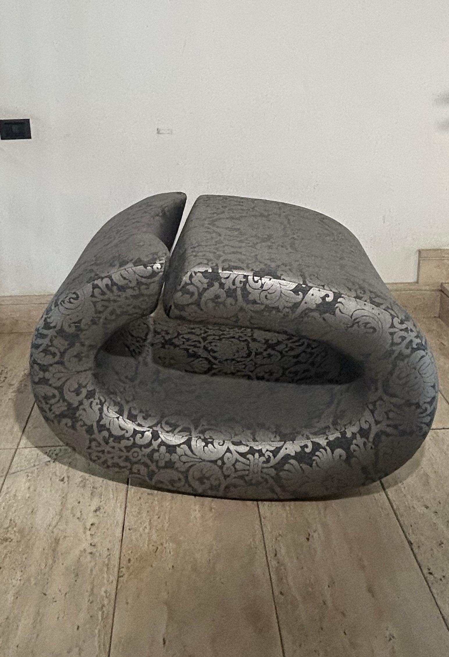 Casprini & BRF - Eklipse Armchair in Black & Light Gray Floral Fabric For Sale 5