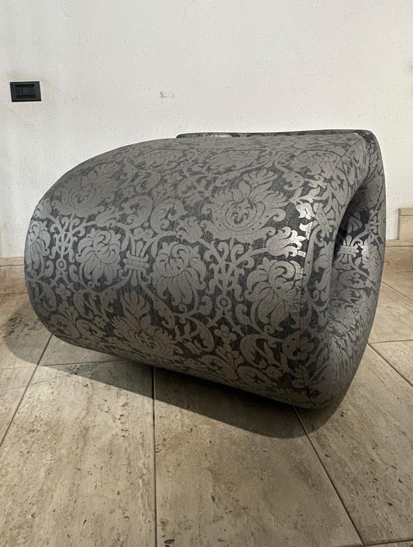 Casprini & BRF - Eklipse Armchair in Black & Light Gray Floral Fabric For Sale 7