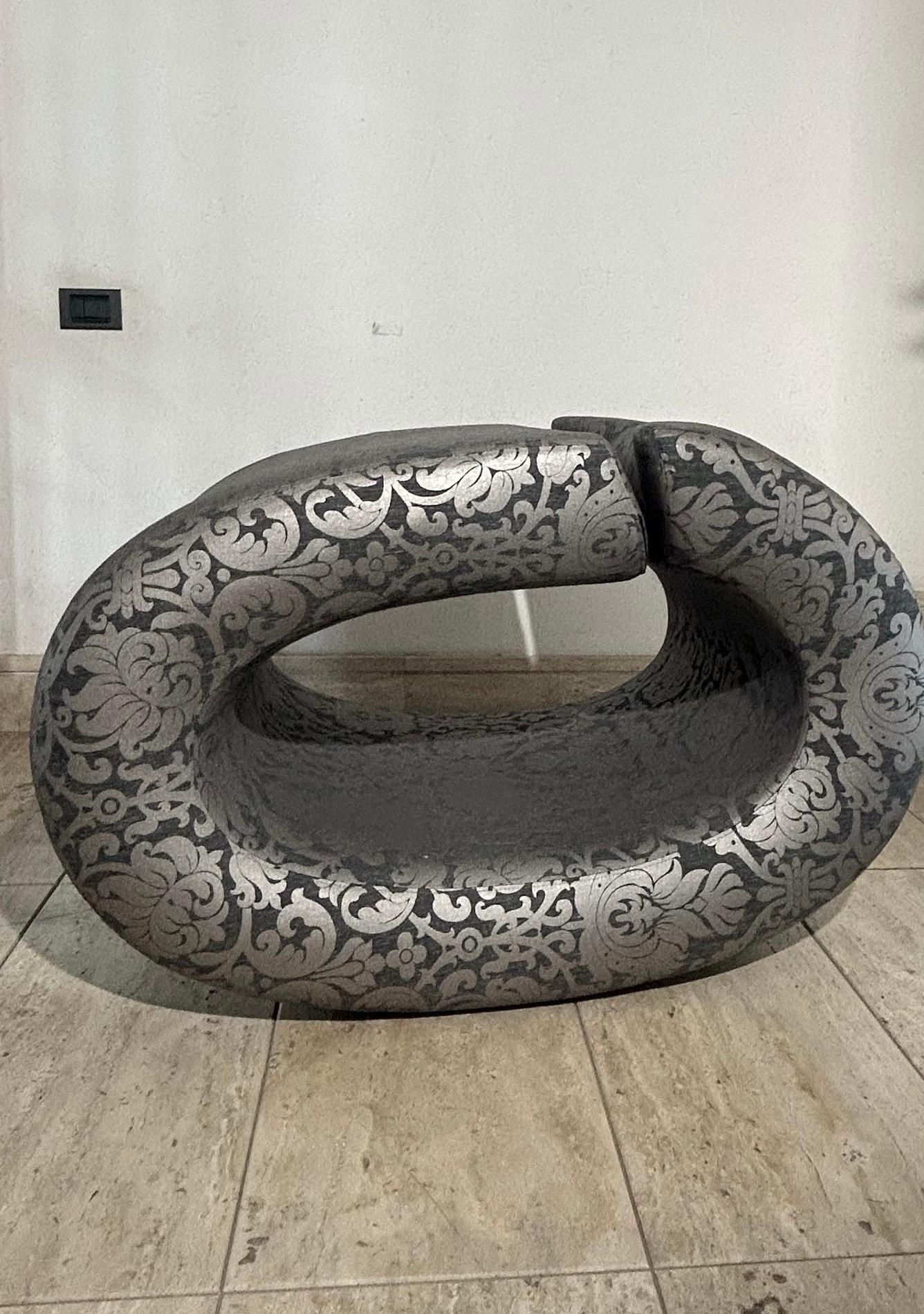 Casprini & BRF - Eklipse Armchair in Black & Light Gray Floral Fabric For Sale 8