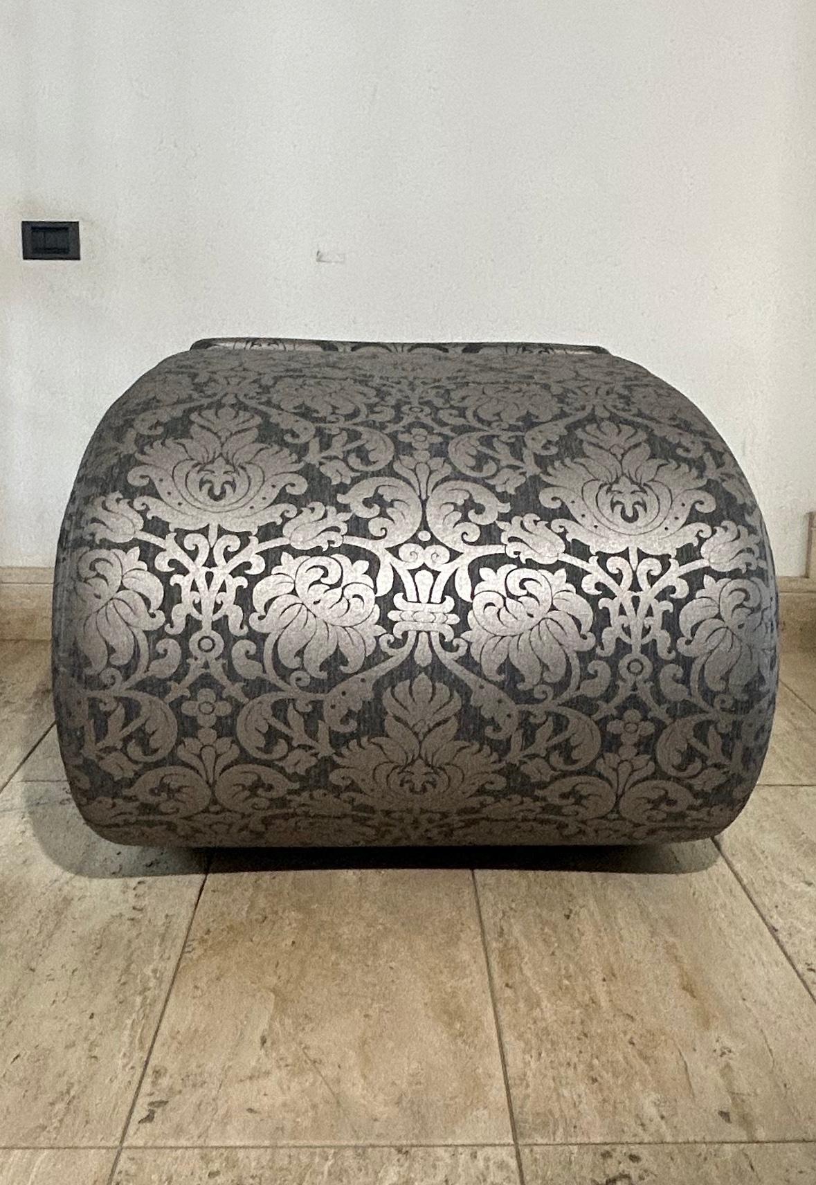 Casprini & BRF - Eklipse Armchair in Black & Light Gray Floral Fabric For Sale 9