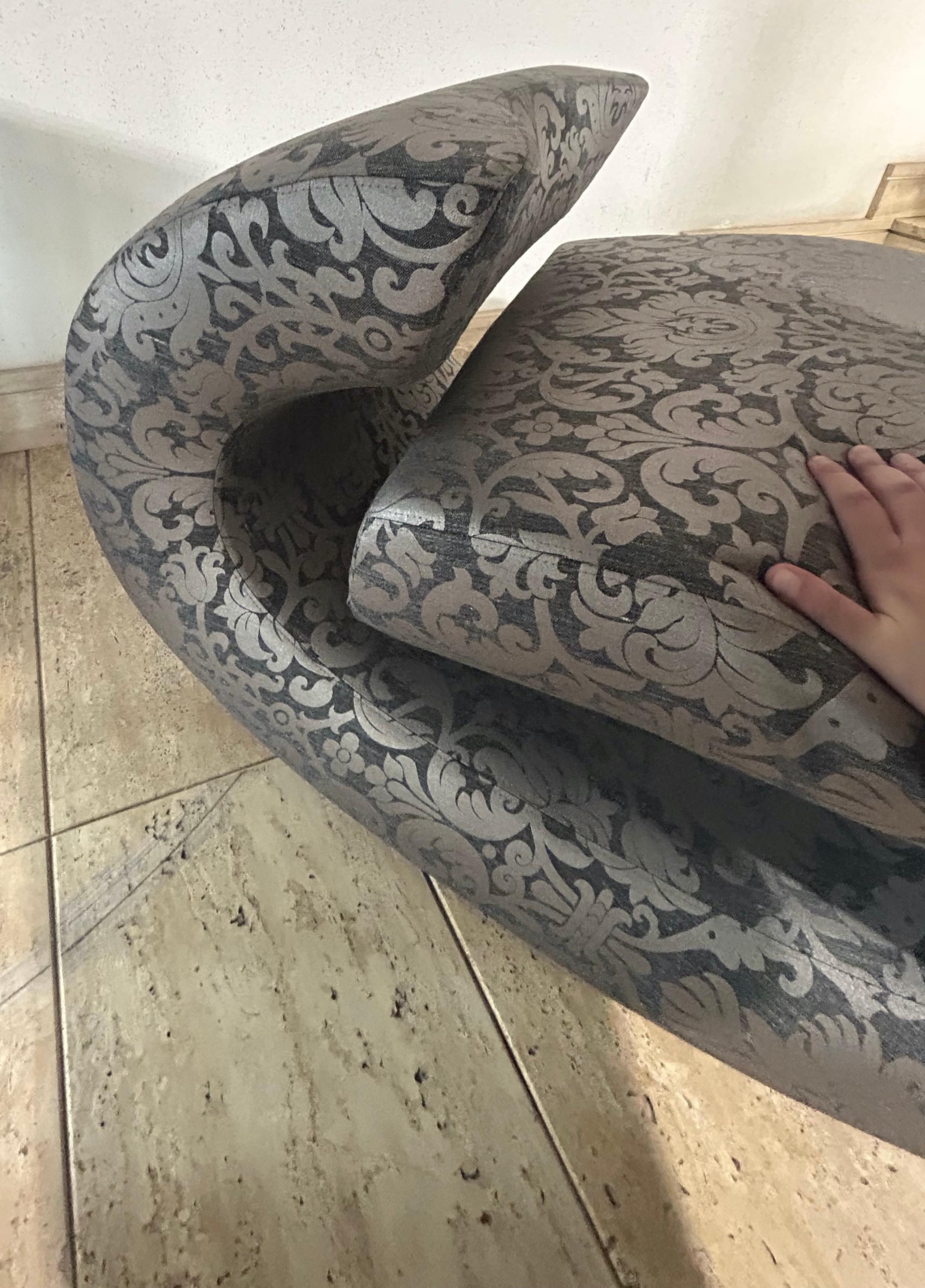 Casprini & BRF - Eklipse Armchair in Black & Light Gray Floral Fabric For Sale 10