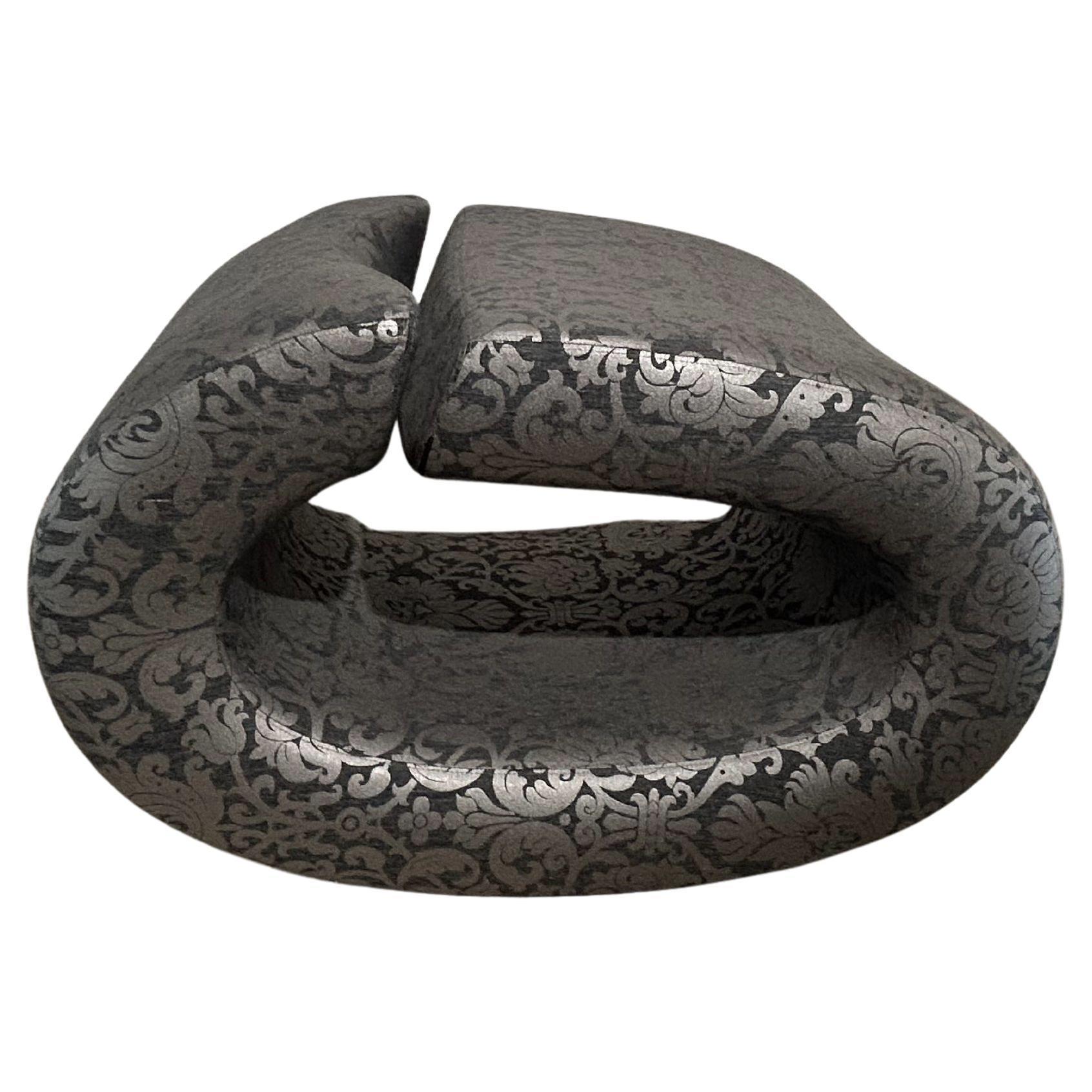 Contemporary Casprini & BRF - Eklipse Armchair in Black & Light Gray Floral Fabric For Sale
