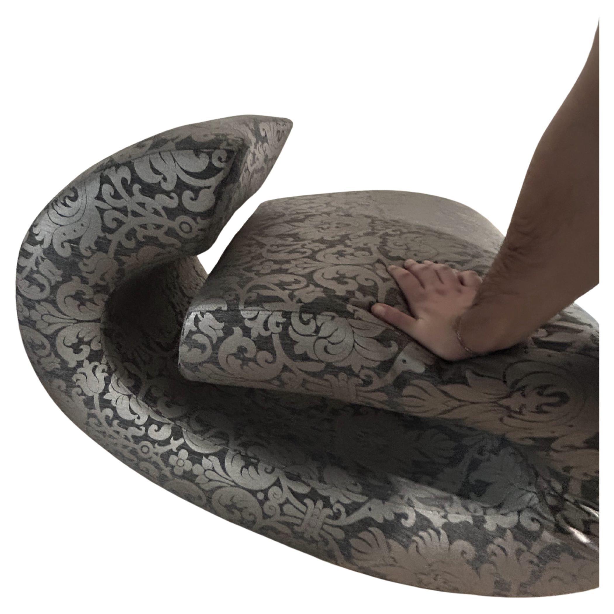 Casprini & BRF - Eklipse Armchair in Black & Light Gray Floral Fabric For Sale 2