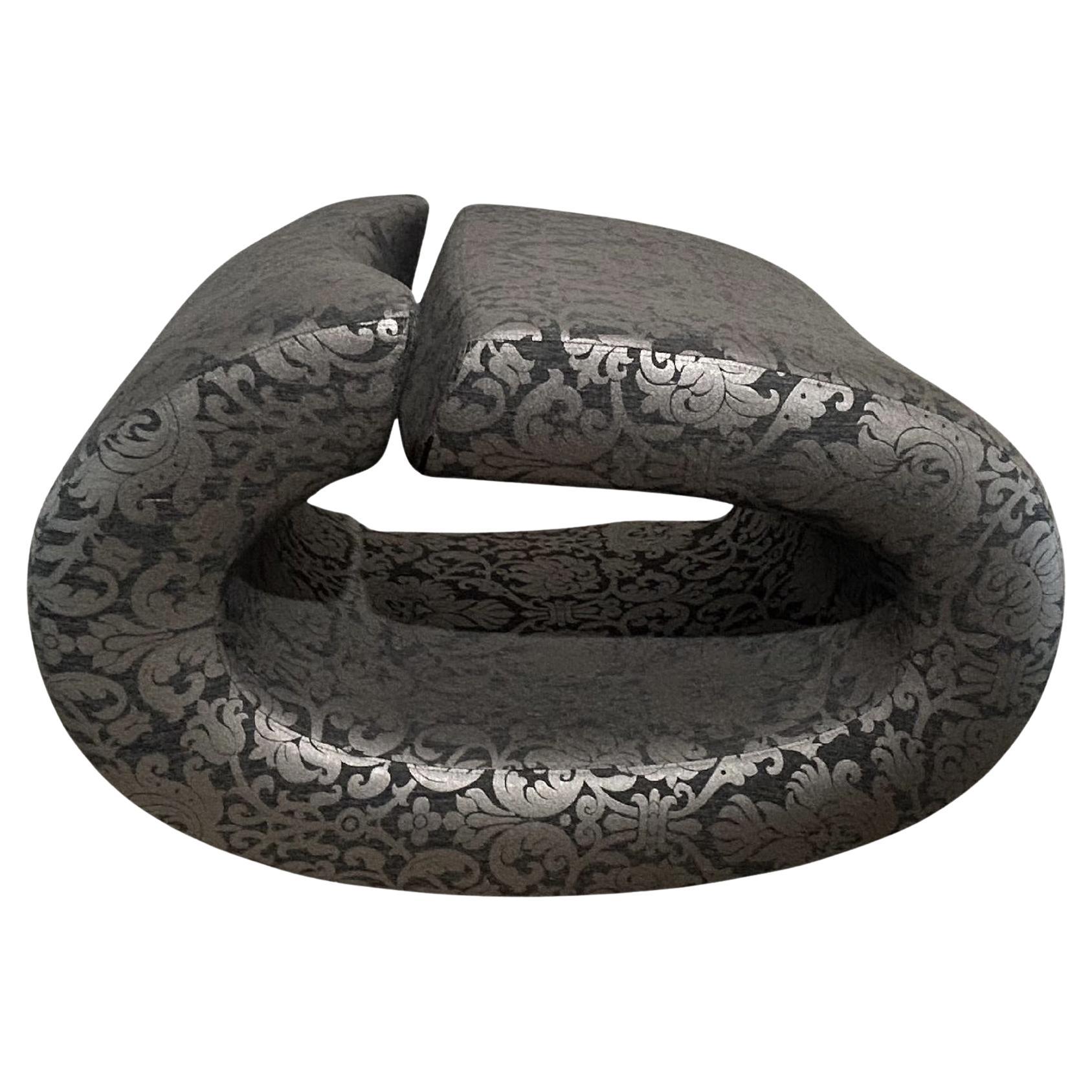 Casprini & BRF - Eklipse Armchair in Black & Light Gray Floral Fabric For Sale