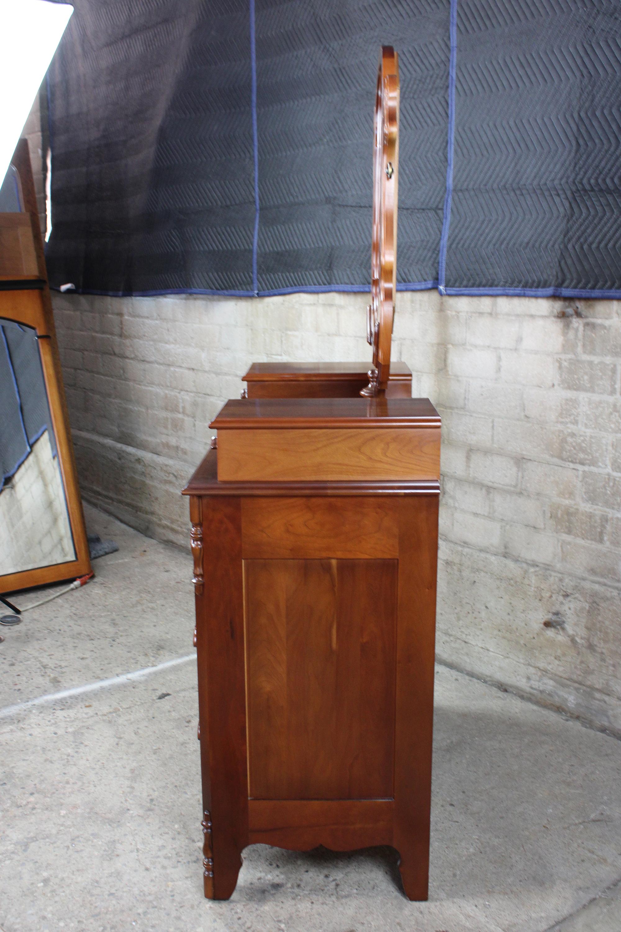 Cassady Furniture Victorian Revival Cherry Carved Dresser and Wishbone Mirror 5