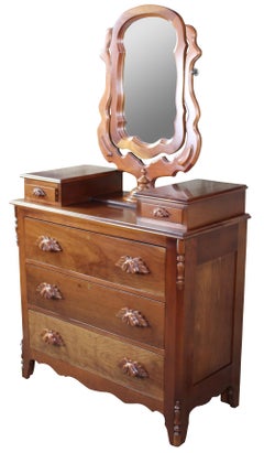Cassady Furniture Victorian Revival Cherry Carved Dresser and Wishbone Mirror