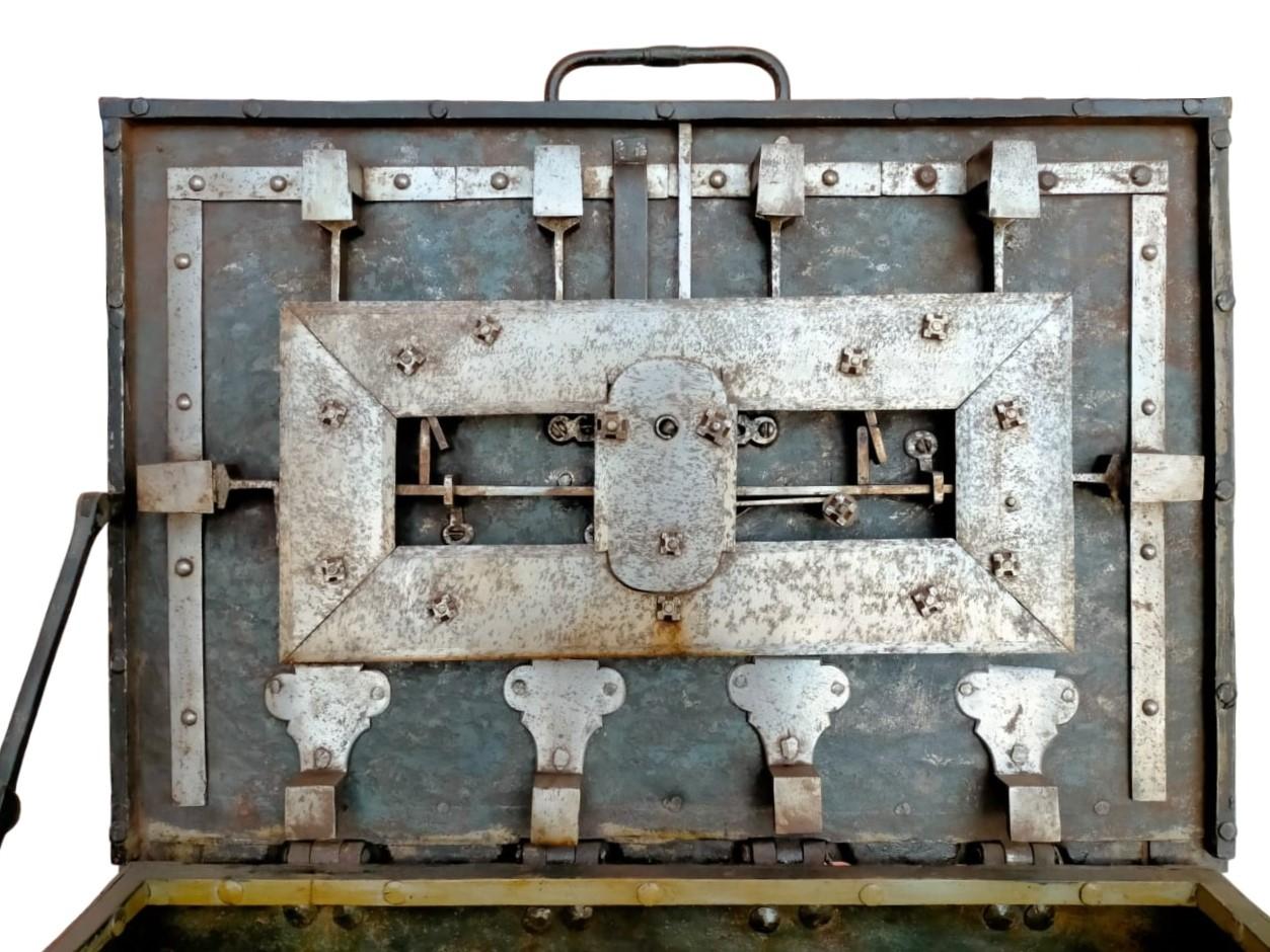 Iron Antique chest safe from the 17th century For Sale