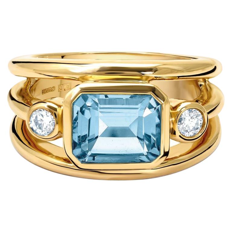 Cassandra Goad Aeneus Yellow Gold Aquamarine and Diamond Ring For Sale