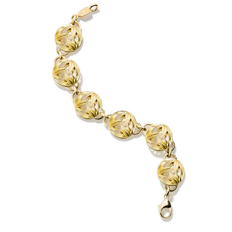 Bamboo 9 karat yellow gold bracelet. Inspired by a walk in the bamboo forest at Arashiyama near Kyoto. From the Journey to Japan.