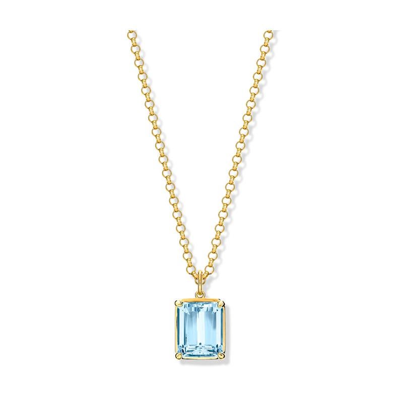 Carrelino necklace pendant in 18 carat yellow gold set with an emerald cut aquamarine 19.7 x 16.3mm. From the Journey to Sicily. Chain sold seperately