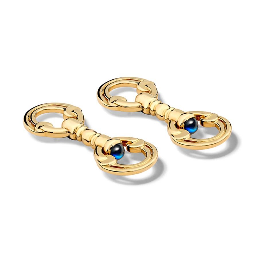 Diego double ended flip style stone set cufflinks in 9ct yellow gold set with cabochon blue sapphires. Inspired by the love story of Diego Rivera and Frida Kahlo. From the journey to Mexico