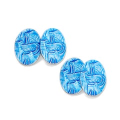 Cassandra Goad Great Wall of China Blue Enamel Silver Cufflinks