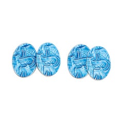 Cassandra Goad Great Wall of China Blue Enamel Silver Cufflinks