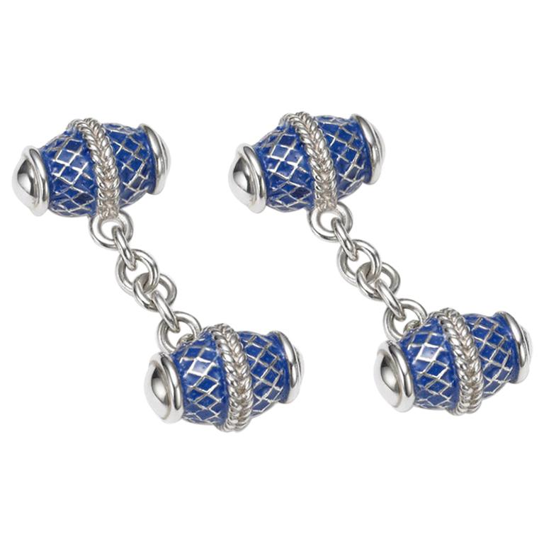 Cassandra Goad Iguminov Blue Enamel Silver Cufflinks For Sale
