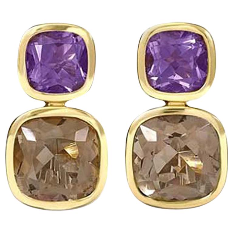 Cassandra Goad Qin and Han Amethyst and Smoky Quartz Earrings For Sale