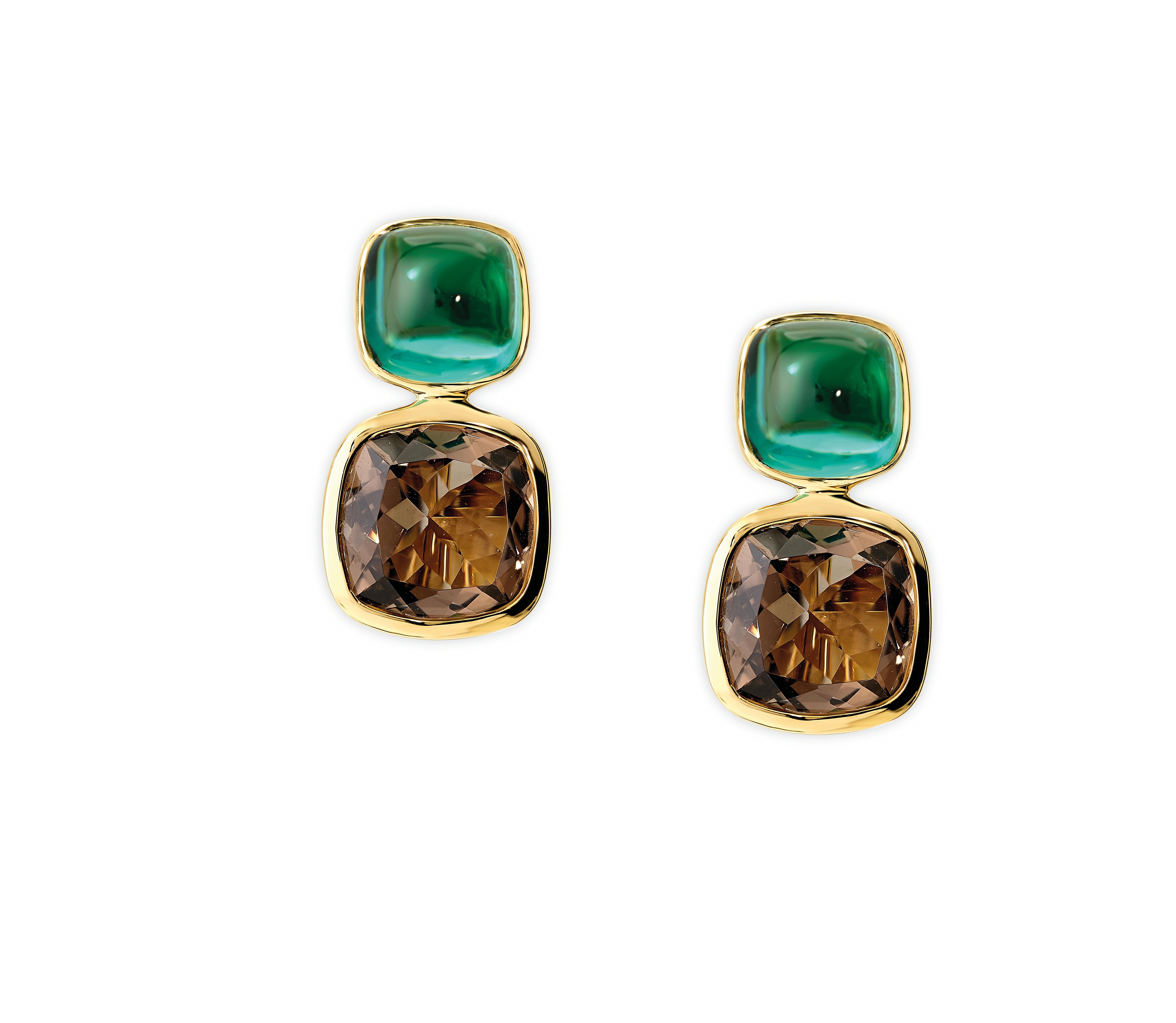 Cassandra Goad Qin and Han Blue Green Tourmalines and Smoky Quartz earrings For Sale