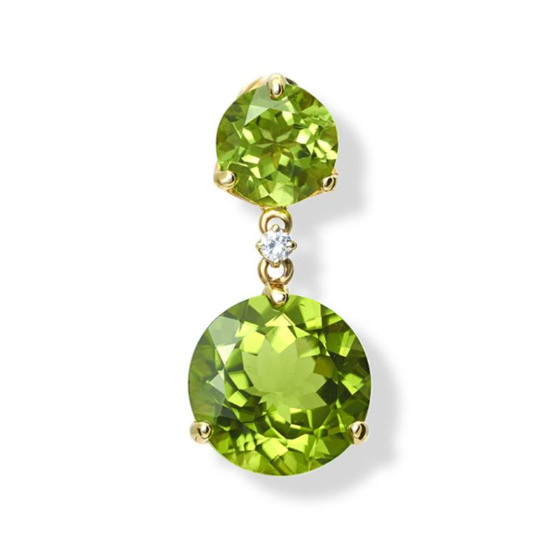 Riviere double earrings in 9ct yellow gold set with facetted peridot (19cts total) and diamonds (0.08cts), with clip and post. Inspired by the classic Riviere style necklace typical of the Georgian Era (1714-1837). From the Journey to Scandinavia.