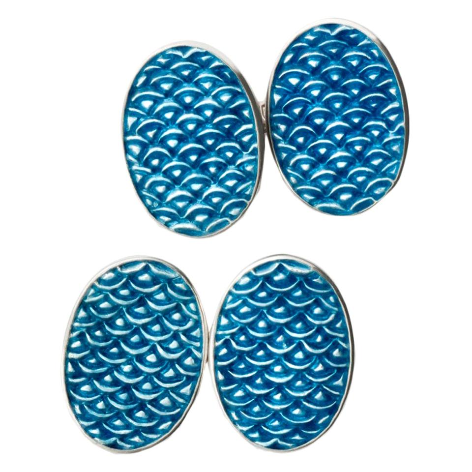 Cassandra Goad Seigai Waves Blue Enamel Silver Cufflinks For Sale