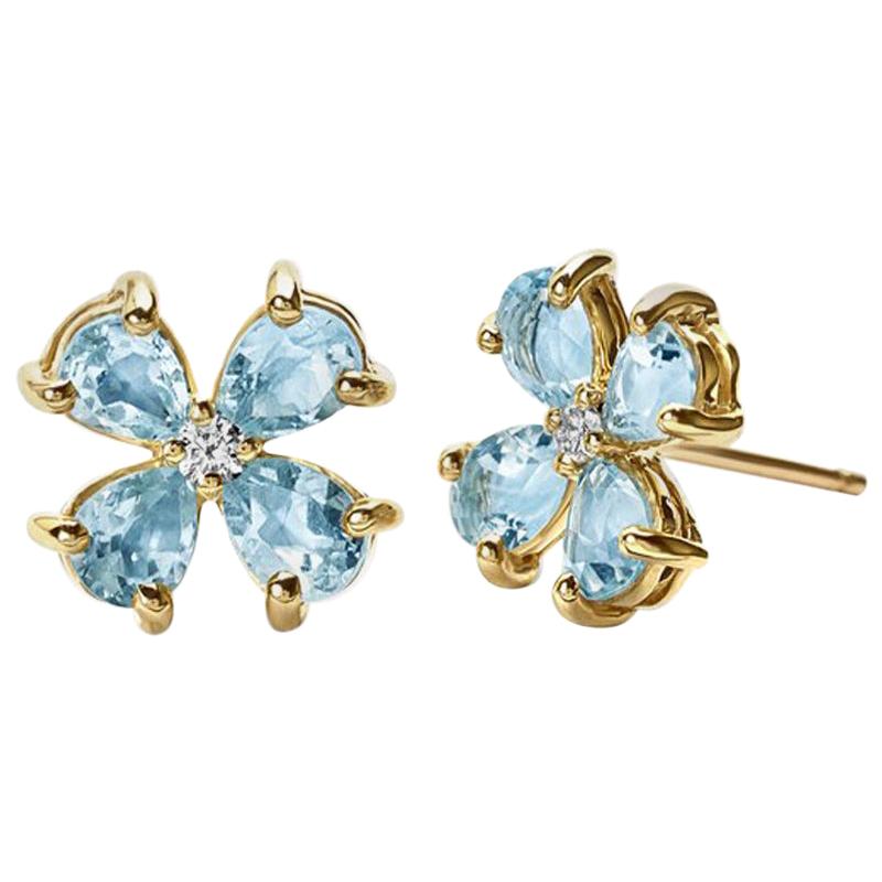 Cassandra Goad Small Klover Blue Topaz 9 Karat Yellow Gold Earrings For Sale