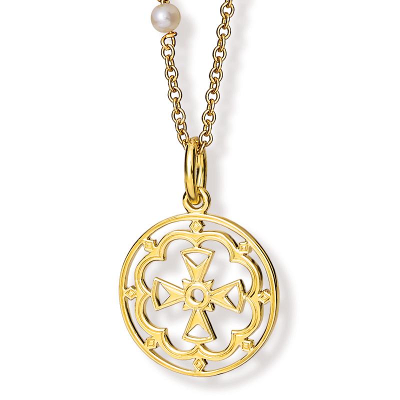 St Xenia of St Petersburg 9 carat yellow gold cross. Inspired on the decorative brass work of a Russian church lantern. From the Journey to Scandinavia.

Chain sold separately. 